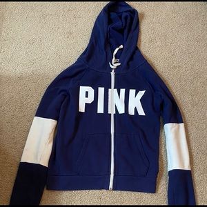 PINK navy blue zip up hoodie
